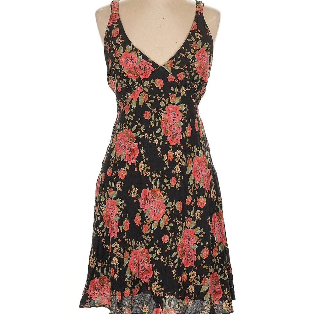 Wayf Black and Red Floral Mini Dress